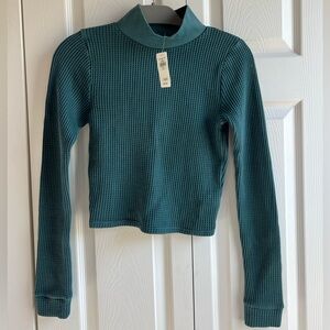 Aerie Teal Waffle Knit Cropped Long Sleeve – Medium – NWT
